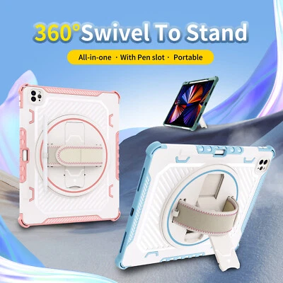 For iPad 9th/8th/7th Gen 10.2"/Pro 12.9" 11" Rotatable Strap Stand Rugged Case - Image 1 of 4