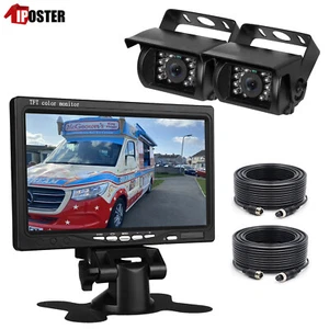 7" Monitor HD 12V/24V Reversing CCD 2x CCD Camera 4PIN System For Truck Caravan - Picture 1 of 12