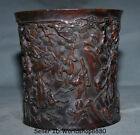 7.4" Old China Rosewood Wood Carved Pine People Ride Horse Brush Pot Pencil Vase