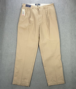 VTG Polo Ralph Lauren Pants Men's 36x32 Beige Andrew Pant Pleated Chinos NWT