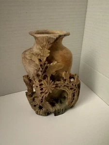 Antica pietra ollare intagliata cinese asiatica vaso fiori decorativo intaglio arte - Foto 1 di 15