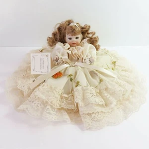 Vintage Handmade Cute Porcelain Doll Girl, Brown Hair Lace Dress, Italy - Picture 1 of 7