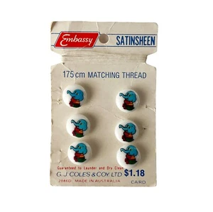 Vintage Set of 6 Baby Cartoon Elephant Plastic Embassy Satinsheen Shank Buttons - Picture 1 of 2