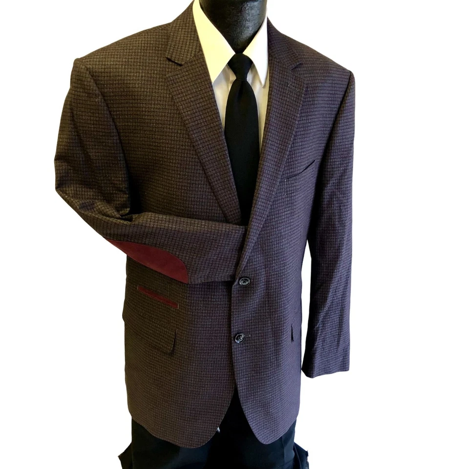 Perry Ellis MODERN FIT Sport Coat Burgundy CHECK HACKING Jacket SHOOTING Blazer - Image 1 of 4