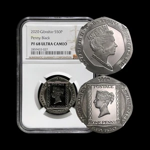 GIBRALTAR. 2020, 50 Pence, Silver - NGC PF68 - One Penny Black Stamp, RARE - Picture 1 of 7