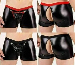 Men Sexy PU Leather open butt Underwear Shorts PUNK fetish Boxer Briefs Costume - Picture 1 of 7