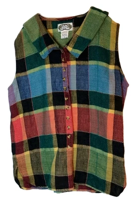 Camisa De Colección Angelique NYC a Cuadros Para Mujer L Sin Mangas Abotonada Foto 1 de 4