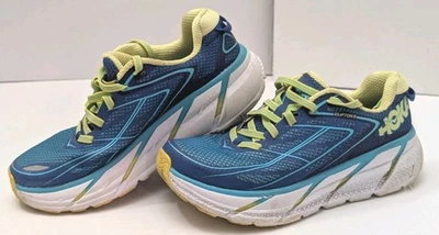 Hoka One One Clifton 3 Running Sneakers Shoes True Blue Sunny Lime Womens 6  - Image 1 of 4