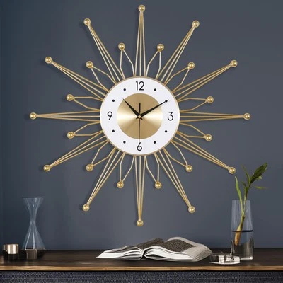 Lafocuse Silent Metal 23 Inch Large Wall Clocks for Living Room Modern, Sunburst - Image 1 of 4