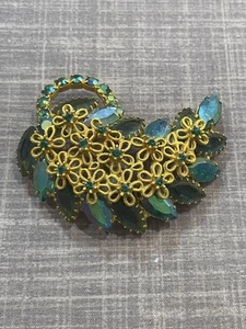 Vintage Estate Juliana D&E Aurora Borealis Iridescent Rhinestones Leaf Brooch - Picture 1 of 6