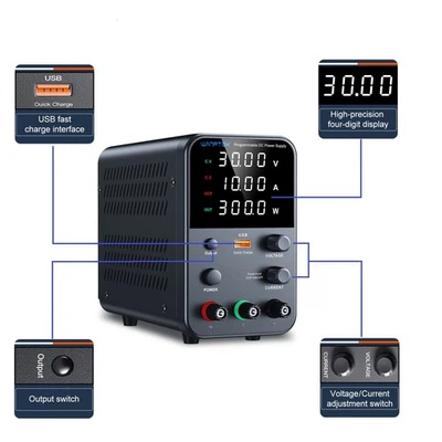 Fuente de alimentación de CC de laboratorio ajustable WPS 0-30V 60V 0-5A 10A conmutación de banco confiable Foto 1 de 4