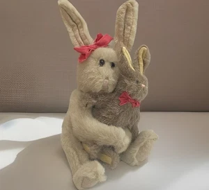 2 Vintage Mohair Gelenke Mutter und Tochter (Kind) Hase Kaninchen Plüsch Bänder - Bild 1 von 8
