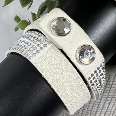 Swarovski Slake Duo Pulseira Envoltório Branco Cristal Camurça Vegana Brilho Nupcial - Imagem 1 de 4