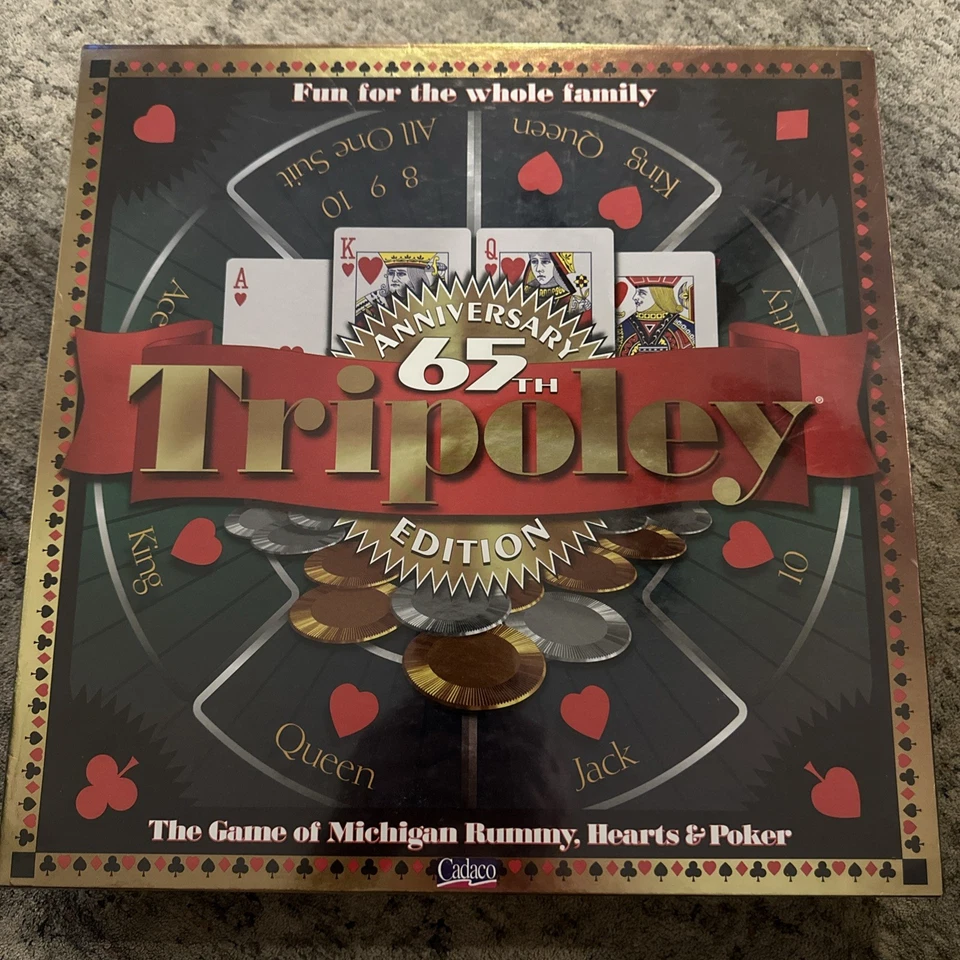 New Cadaco 1997 Tripoley 65th Anniversary Edition Board Game Rummy Hearts Poker - Image 1 of 3