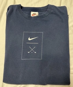 Vintage Nike Golf  T Shirt 90s Sz XL USA MADE Blue Tiger Woods - Picture 1 of 8