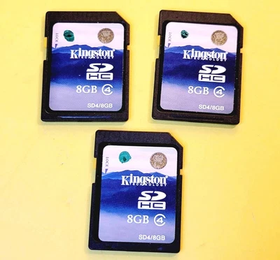 LOT 3x OEM KINGSTON 8GB SDHC SD4 SD-K08G MEMORY CARD CAMERA COMPUTER CAMCORDER - Image 1 of 4