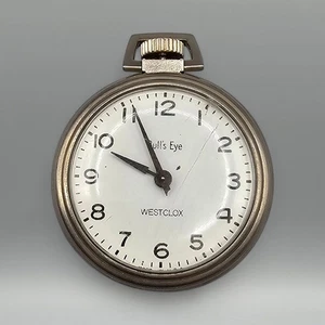 Reloj Bolsillo Westclox Vintage Esfera Blanca Ojo de Toro Tono Plateado 16s Cuerda Manual - Imagen 1 de 11