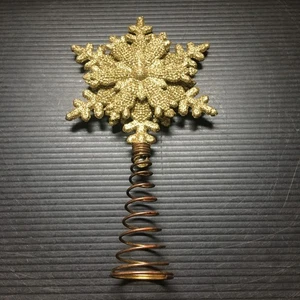 Funkelnde goldene Schneeflocke Baumspitze Dekor. mit robustem Kupfer-Federsockel 3,5 Zoll breit - Bild 1 von 3