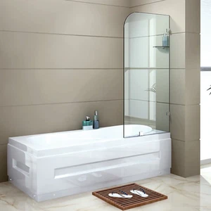 70cm Frameless Glass Bath Screen with Brackets - Chrome - Picture 1 of 7