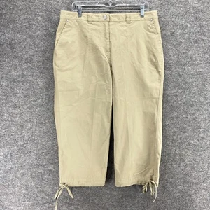 Karen Scott Pants Women 14 Beige Cropped High Rise Flat Front Cotton Straight - Picture 1 of 9