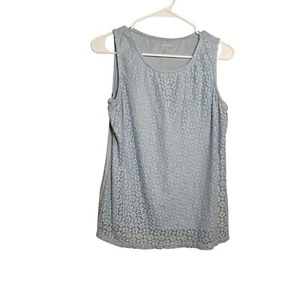 Kim Rogers Tank Top Damen mittelblau Strick ärmellos einfarbig Shirt Spitze - Bild 1 von 10