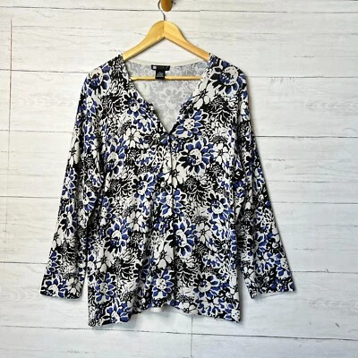 Suéter Carole Little Mujer Talla XL Azul, Blanco y Negro Floral Mezcla Seda Foto 1 de 4