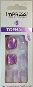 IMPRESS Color PEDICURE TOENAILS Press On Purple Lavander with Halo Accents - Picture 1 of 3