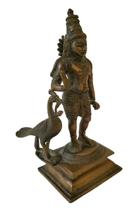 De colección RARO Estatua Hindú de Bronce de Kartikeya y su Pavo Real Monte Vahana 7" de Alto - Imagen 1 de 19