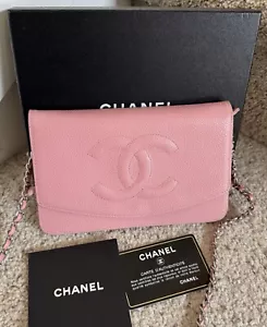 Authentic CHANEL Timeless Pink Caviar Leather Wallet on Chain Shoulder/Cros Bag - Picture 1 of 4