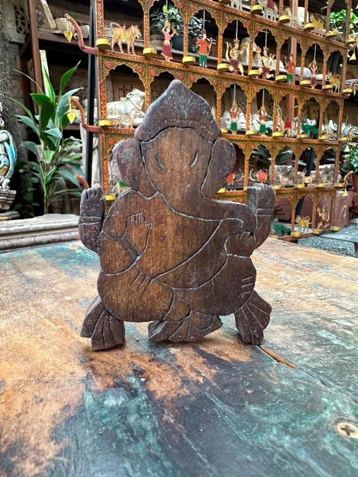 Antigua figura del dios hindú Ganesha de 1800 en escultura de madera 5 x 4" Foto 1 de 4