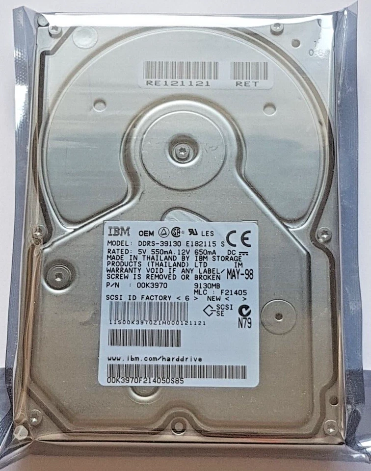 9.1 GB IBM OEM DDRS-39130 PN 00K3970 7200RPM Ultra Wide SCSI 50PIN 512KB 3.5 New - Image 1 of 1