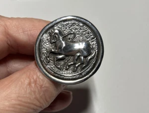 Striking Vincent Peach Sterling Coin of Trojan Horse Ring -Sz 5 3/4 - Picture 1 of 4