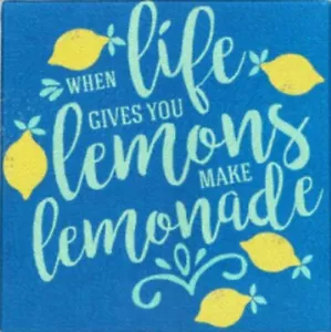 GLASS CUTTING BOARD/TRIVET, SQUARE, WHEN LIFE GIVES YOU LEMONS MAKE LEMONADE,GR - Picture 1 of 2