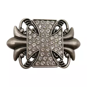 New Men Women Silver Antique Metal Belt Buckle Fleur De Lis Cross Western Style - Picture 1 of 7