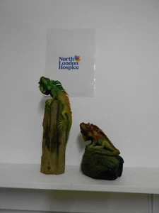 Pair Of Resin Iguanas On Wood Base - Picture 1 of 5