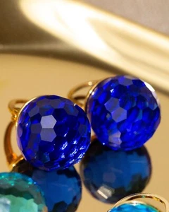 Pendientes colgantes de bola azul de plata de ley 925 con zafiro azul para ella - Imagen 1 de 6