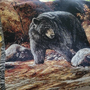 Rustic Cozy Cabin Shabby Chic Tapestry Throw Black Bear Forest Fringed Blanket - Picture 1 of 12