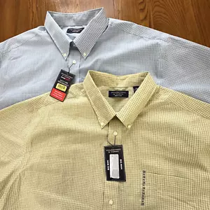 NWT Lot 2 Roundtree & Yorke Blue Yellow Men's Check S/S Button Down Shirt Sz 3X - Picture 1 of 9