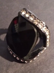 Large Cocktail Ring, Black & White Crystal Diamonte Rhinestone Pewter tone, Vtg - Picture 1 of 13