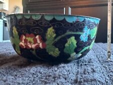 Antique Chinese Cloisonne Rice Bowl Blue Floral Small Footed Metal Enamel 4"
