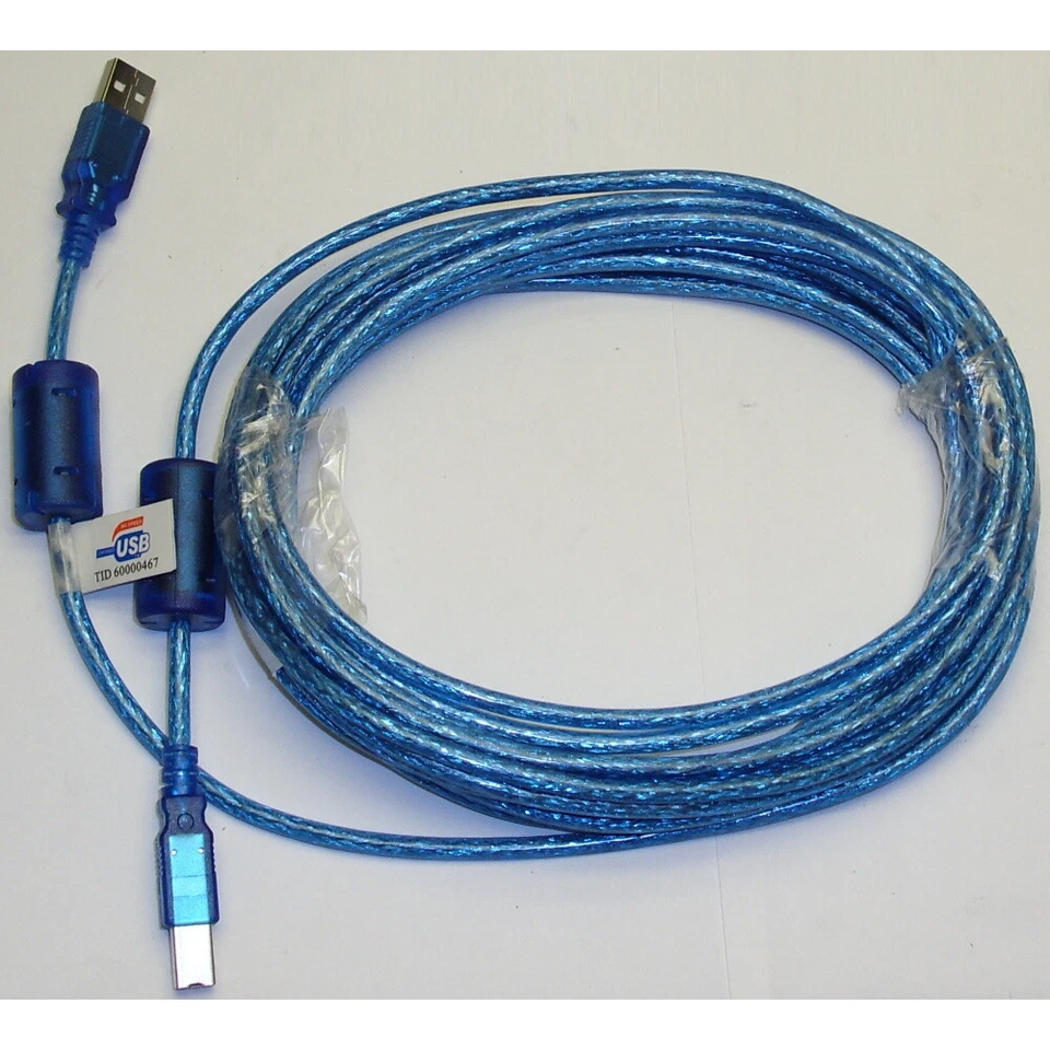 20 Foot AB Hi-Speed USB 2.0 Blue Cable, HQ: Dual Ferrite core & Double Shielding - Image 1 of 1