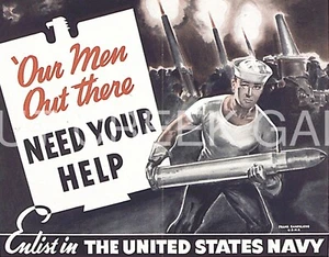 WWII Poster, "Enlist in THE UNITED STATES NAVY" Art Print on 11x14" 22572 - Picture 1 of 1