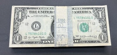 1977 Original Banded $100 Pack $1 FRN San Francisco FR#1909-L Uncirculated  - Image 1 of 4