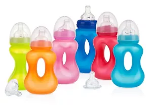 Nuby Lil Gripper 2-stufige Flasche zu Tasse - Vari-Flow Ausgießer - Weithals - bunt - Bild 1 von 18