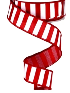 "Raya horizontal roja y blanca de 1,5"" por 2 yardas cinta con cable Navidad patriótica" - Imagen 1 de 2