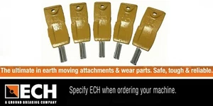 Genuine ECH 3-6TL Excavator Skid Steer Bucket Teeth Pack of 5 with Pins - Picture 1 of 3