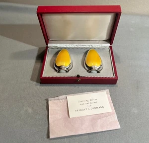 Vintage gelbe Emaille Salz & Pfefferstreuer Set Sterlingsilber Kühlschrank Dänemark Box - Bild 1 von 16