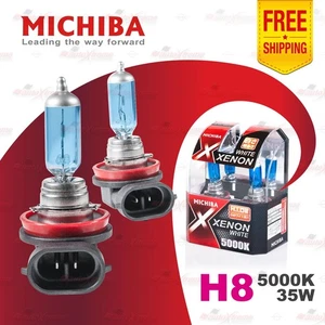 2x H8 12V 708 5000K WHITE MICHIBA Headlight Bulbs Globes Xenon Lamps 35W PGJ19-1 - Picture 1 of 9