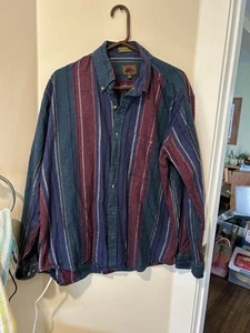 Vintage Boston trader striped flannel button-down size large one chest pocket - Picture 1 of 5