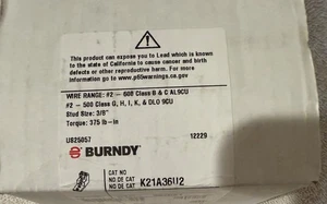 BURNDY K21A36U2  Mech Lug  Aluminum 3/8”Hex 2 Hole #2 600-Kcmil - Picture 1 of 4